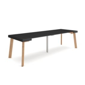 Table console extensible, 260, pour 12 personnes, 262x90x77cm, Pieds en bois, couleur Noir