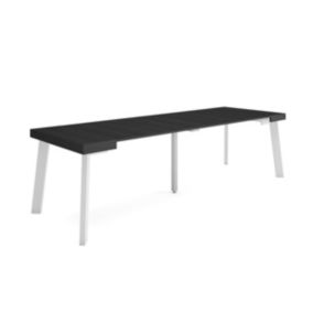 Table console extensible, 260, pour 12 personnes, 262x90x77cm, Pieds en bois, couleur Noir