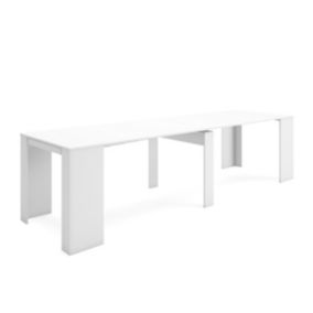 Table console extensible, 300, pour 14 personnes, 302x90x77cm, couleur Blanc