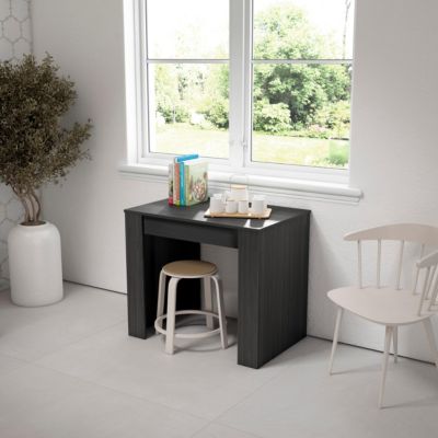 Table console extensible, 300, pour 14 personnes, 302x90x77cm, couleur Noir et chêne