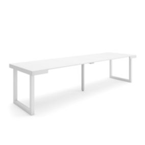 Table console extensible, 300, pour 14 personnes, 302x90x77cm, Pieds bois massif, couleur Blanc