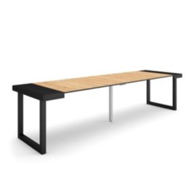 Table console extensible, 300, pour 14 personnes, 302x90x77cm, Pieds bois massif, couleur Chêne et noir