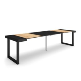 Table console extensible, 300, pour 14 personnes, 302x90x77cm, Pieds bois massif, couleur Chêne et noir