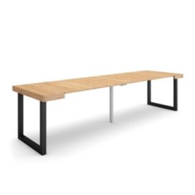 Table console extensible, 300, pour 14 personnes, 302x90x77cm, Pieds bois massif, couleur Chêne