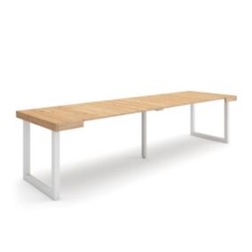 Table console extensible, 300, pour 14 personnes, 302x90x77cm, Pieds bois massif, couleur Chêne