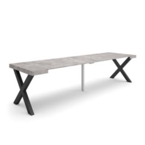 Table console extensible, 300, pour 14 personnes, 302x90x77cm, Pieds bois massif, couleur Ciment