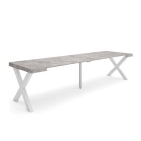 Table console extensible, 300, pour 14 personnes, 302x90x77cm, Pieds bois massif, couleur Ciment