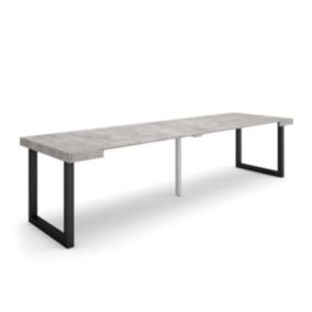 Table console extensible, 300, pour 14 personnes, 302x90x77cm, Pieds bois massif, couleur Ciment