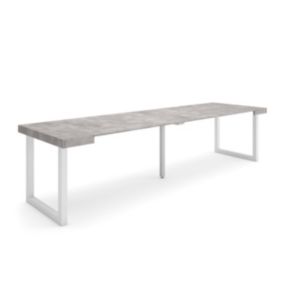 Table console extensible, 300, pour 14 personnes, 302x90x77cm, Pieds bois massif, couleur Ciment