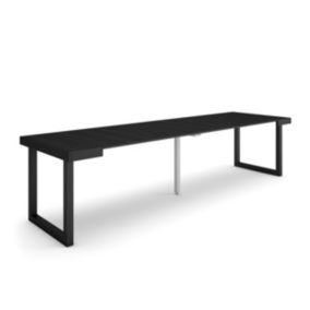 Table console extensible, 300, pour 14 personnes, 302x90x77cm, Pieds bois massif, couleur Noir