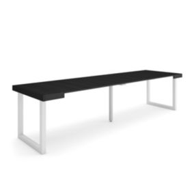 Table console extensible, 300, pour 14 personnes, 302x90x77cm, Pieds bois massif, couleur Noir