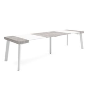 Table console extensible, 300, pour 14 personnes, 302x90x77cm, Pieds en bois, couleur Blanc et ciment