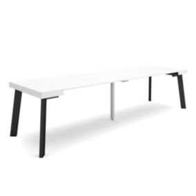 Table console extensible, 300, pour 14 personnes, 302x90x77cm, Pieds en bois, couleur Blanc