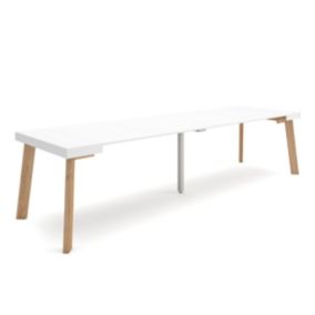 Table console extensible, 300, pour 14 personnes, 302x90x77cm, Pieds en bois, couleur Blanc