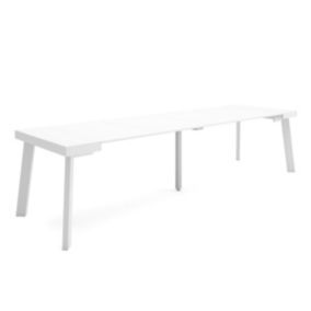 Table console extensible, 300, pour 14 personnes, 302x90x77cm, Pieds en bois, couleur Blanc