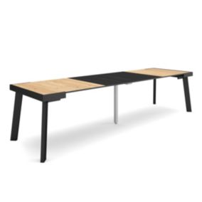 Table console extensible, 300, pour 14 personnes, 302x90x77cm, Pieds en bois, couleur Chêne et noir