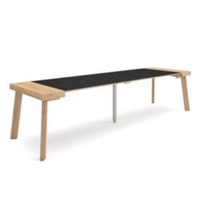 Table console extensible, 300, pour 14 personnes, 302x90x77cm, Pieds en bois, couleur Chêne et noir