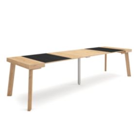 Table console extensible, 300, pour 14 personnes, 302x90x77cm, Pieds en bois, couleur Chêne et noir