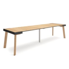 Table console extensible, 300, pour 14 personnes, 302x90x77cm, Pieds en bois, couleur Chêne