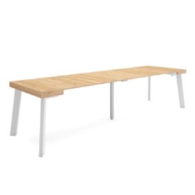 Table console extensible, 300, pour 14 personnes, 302x90x77cm, Pieds en bois, couleur Chêne