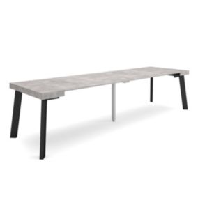 Table console extensible, 300, pour 14 personnes, 302x90x77cm, Pieds en bois, couleur Ciment