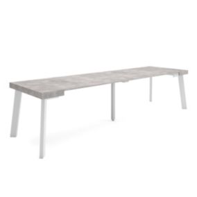 Table console extensible, 300, pour 14 personnes, 302x90x77cm, Pieds en bois, couleur Ciment