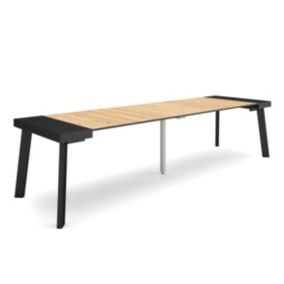 Table console extensible, 300, pour 14 personnes, 302x90x77cm, Pieds en bois, couleur Noir et chêne