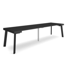 Table console extensible, 300, pour 14 personnes, 302x90x77cm, Pieds en bois, couleur Noir