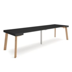 Table console extensible, 300, pour 14 personnes, 302x90x77cm, Pieds en bois, couleur Noir