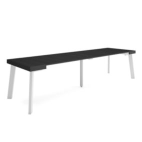 Table console extensible, 300, pour 14 personnes, 302x90x77cm, Pieds en bois, couleur Noir