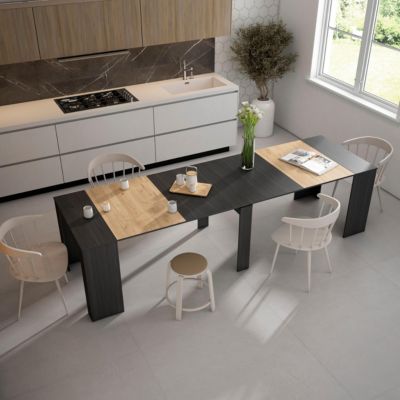 Table console extensible 302x90x77cm couleur noir et chêne
