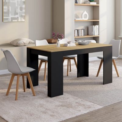 Table console extensible ORLANDO 6 personnes 140 cm bois noir et façon hêtre