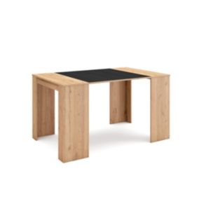 Table console extensible, pour 6 personnes, 140x90x77cm, couleur Chêne et noir