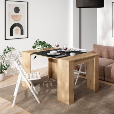 Table console extensible, pour 6 personnes, 140x90x77cm, couleur Chêne et noir