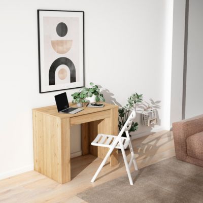 Table console extensible, pour 6 personnes, 140x90x77cm, couleur Chêne et noir