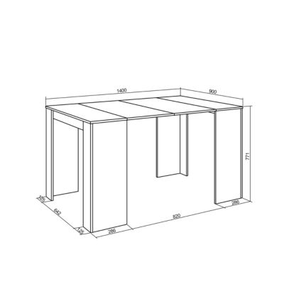 Table console extensible, pour 6 personnes, 140x90x77cm, couleur Chêne et noir