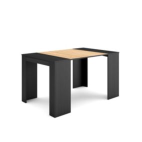 Table console extensible, pour 6 personnes, 140x90x77cm, couleur Noir et chêne