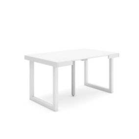 Table console extensible, pour 6 personnes, 140x90x77cm, Pieds bois massif, couleur Blanc