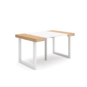 Table console extensible, pour 6 personnes, 140x90x77cm, Pieds bois massif, couleur Chêne et blanc