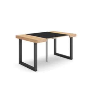 Table console extensible, pour 6 personnes, 140x90x77cm, Pieds bois massif, couleur Chêne et noir