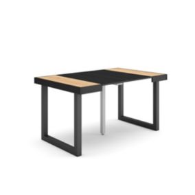 Table console extensible, pour 6 personnes, 140x90x77cm, Pieds bois massif, couleur Chêne et noir