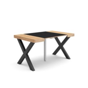 Table console extensible, pour 6 personnes, 140x90x77cm, Pieds bois massif, couleur Chêne et noir