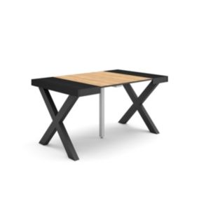 Table console extensible, pour 6 personnes, 140x90x77cm, Pieds bois massif, couleur Chêne et noir