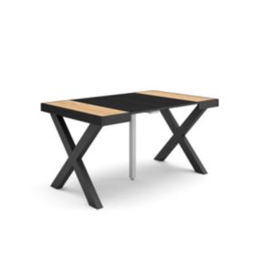 Table console extensible, pour 6 personnes, 140x90x77cm, Pieds bois massif, couleur Chêne et noir