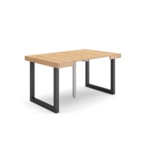 Table console extensible, pour 6 personnes, 140x90x77cm, Pieds bois massif, couleur Chêne