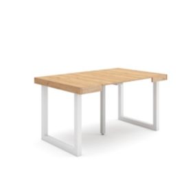 Table console extensible, pour 6 personnes, 140x90x77cm, Pieds bois massif, couleur Chêne