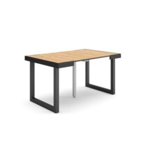 Table console extensible, pour 6 personnes, 140x90x77cm, Pieds bois massif, couleur Chêne