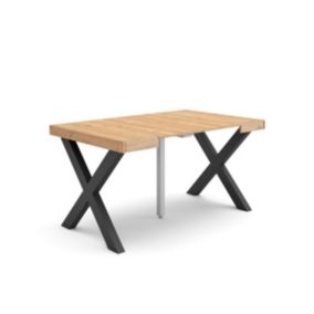 Table console extensible, pour 6 personnes, 140x90x77cm, Pieds bois massif, couleur Chêne