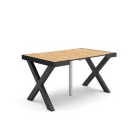 Table console extensible, pour 6 personnes, 140x90x77cm, Pieds bois massif, couleur Chêne