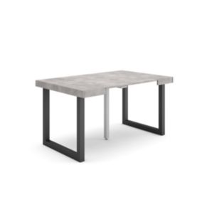 Table console extensible, pour 6 personnes, 140x90x77cm, Pieds bois massif, couleur Ciment